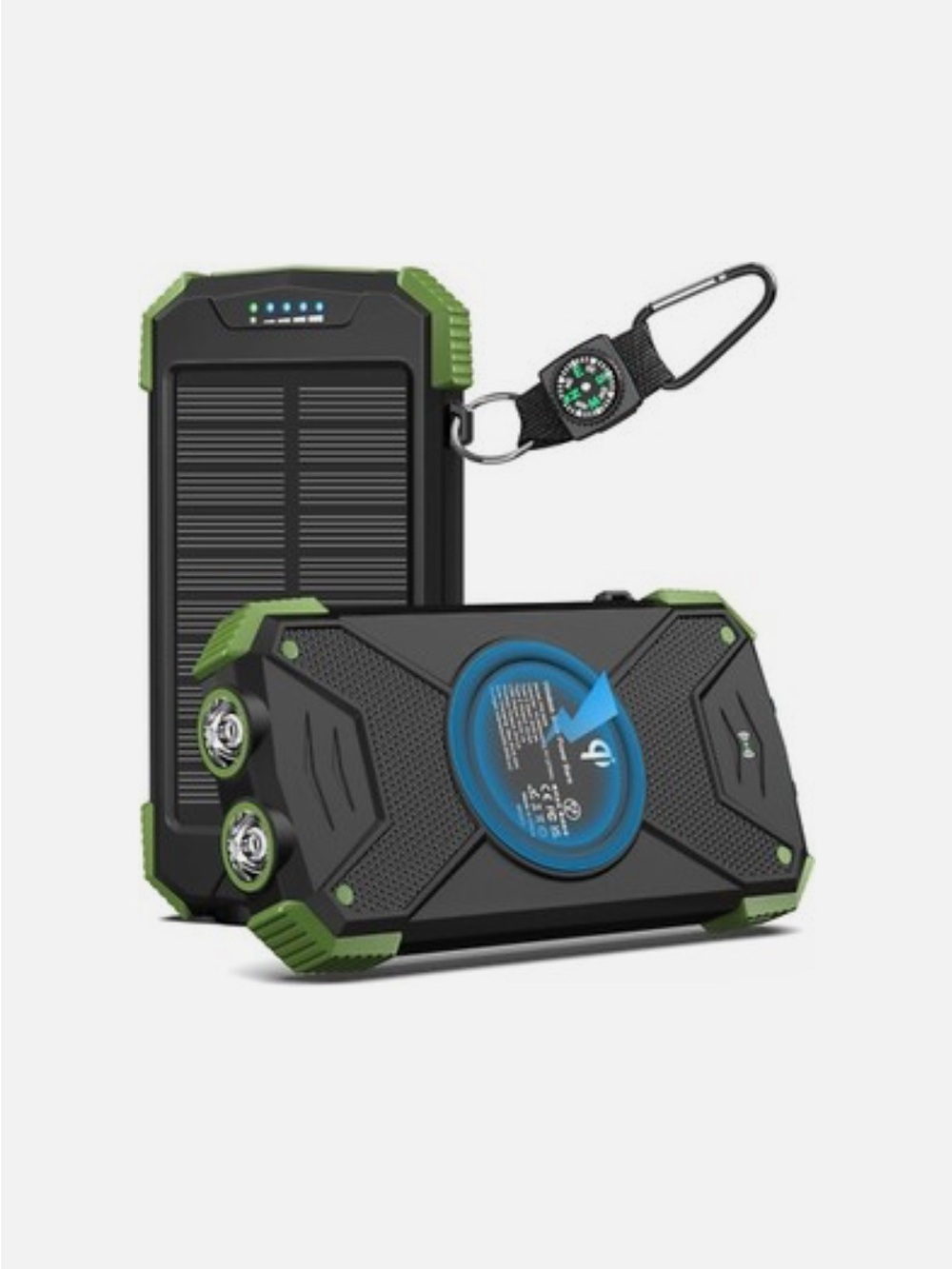 BLAVOR Portable Solar Power Bank with Wireless Charging - Black & Green